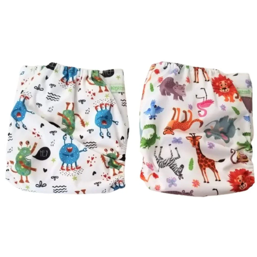 WEGREECO Cool Animals Reusable Baby Cloth Diapers With Liners - New Bundle of 2